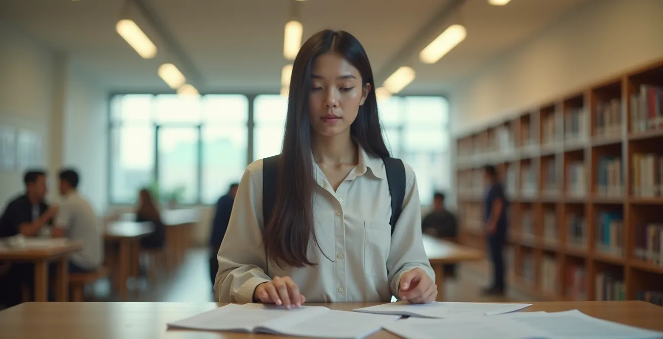 Illustration d'un étudiant face à un choix stratégique entre deux chemins universitaires