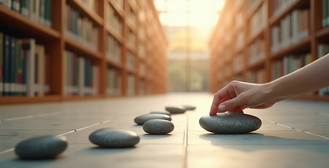 Visualisation d'un parcours d'étapes stratégiques progressives sur fond minimaliste